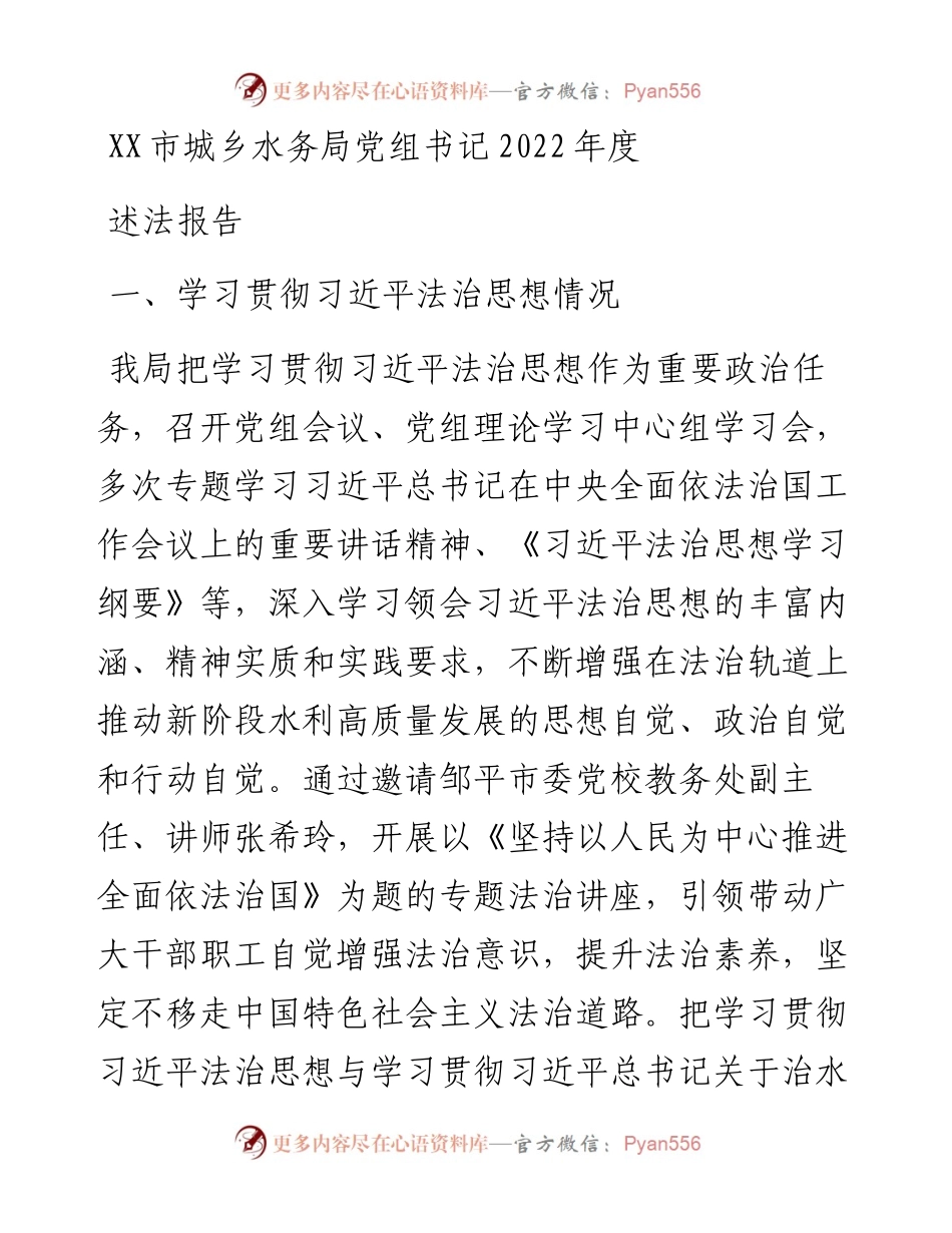 市城乡水务局党组书记度述法报告.docx_第1页