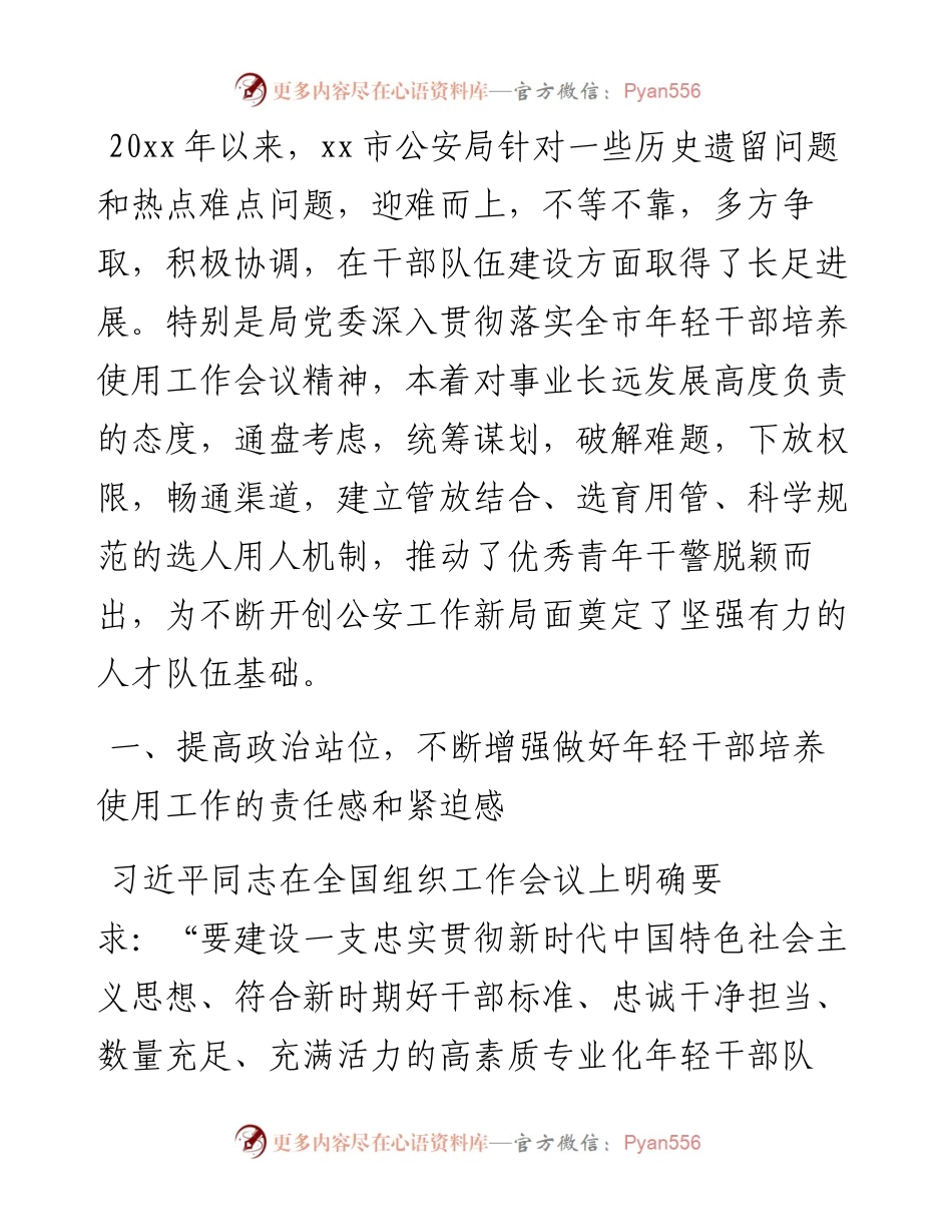 市公安系统年轻干部培养选拔工作情况报告.docx_第1页