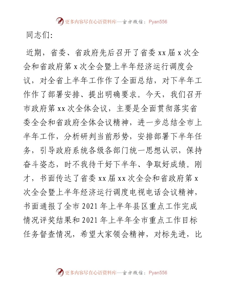 市长在市政府全体会议上的讲话.docx_第1页