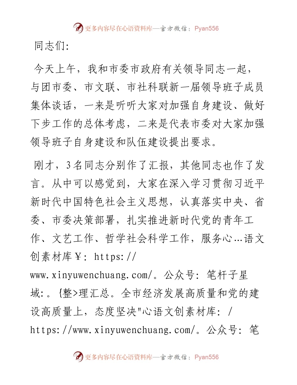 市委书记与市群团组织新一届领导班子成员集体谈话时的讲话.docx_第1页