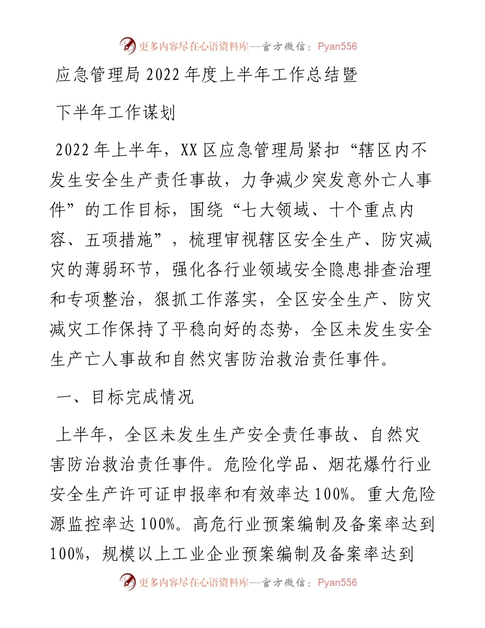 应急管理局度上半年工作总结暨下半年工作谋划.docx_第1页