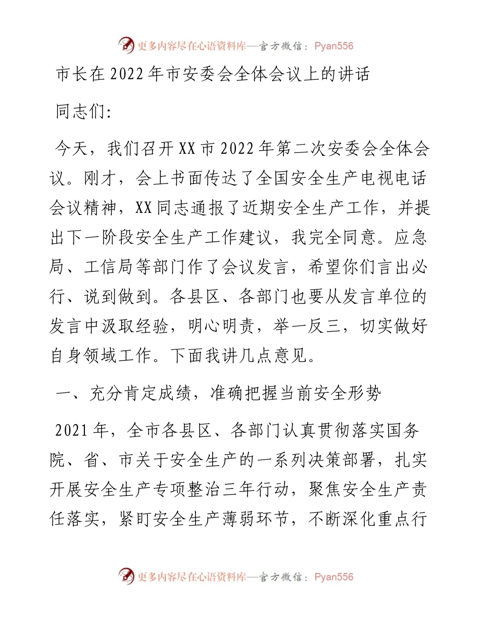 市长在市安委会全体会议上的讲话.docx_第1页