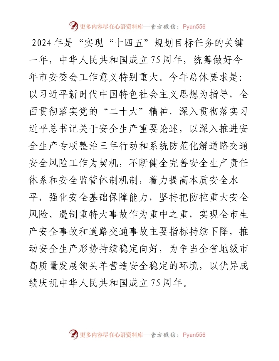 市安全生产委员会2024年工作要点.docx_第1页