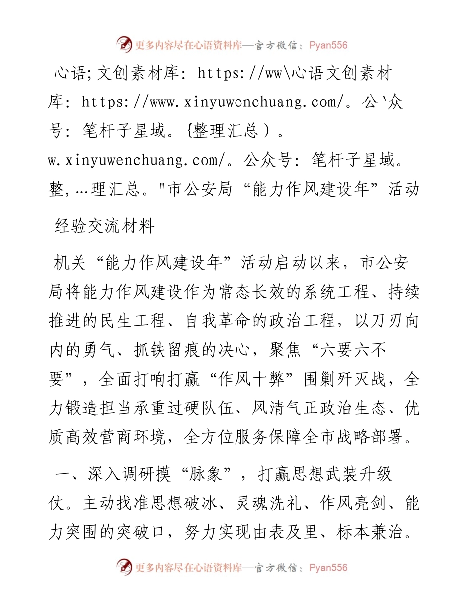 市公安局“能力作风建设年”活动经验交流材料.docx_第1页