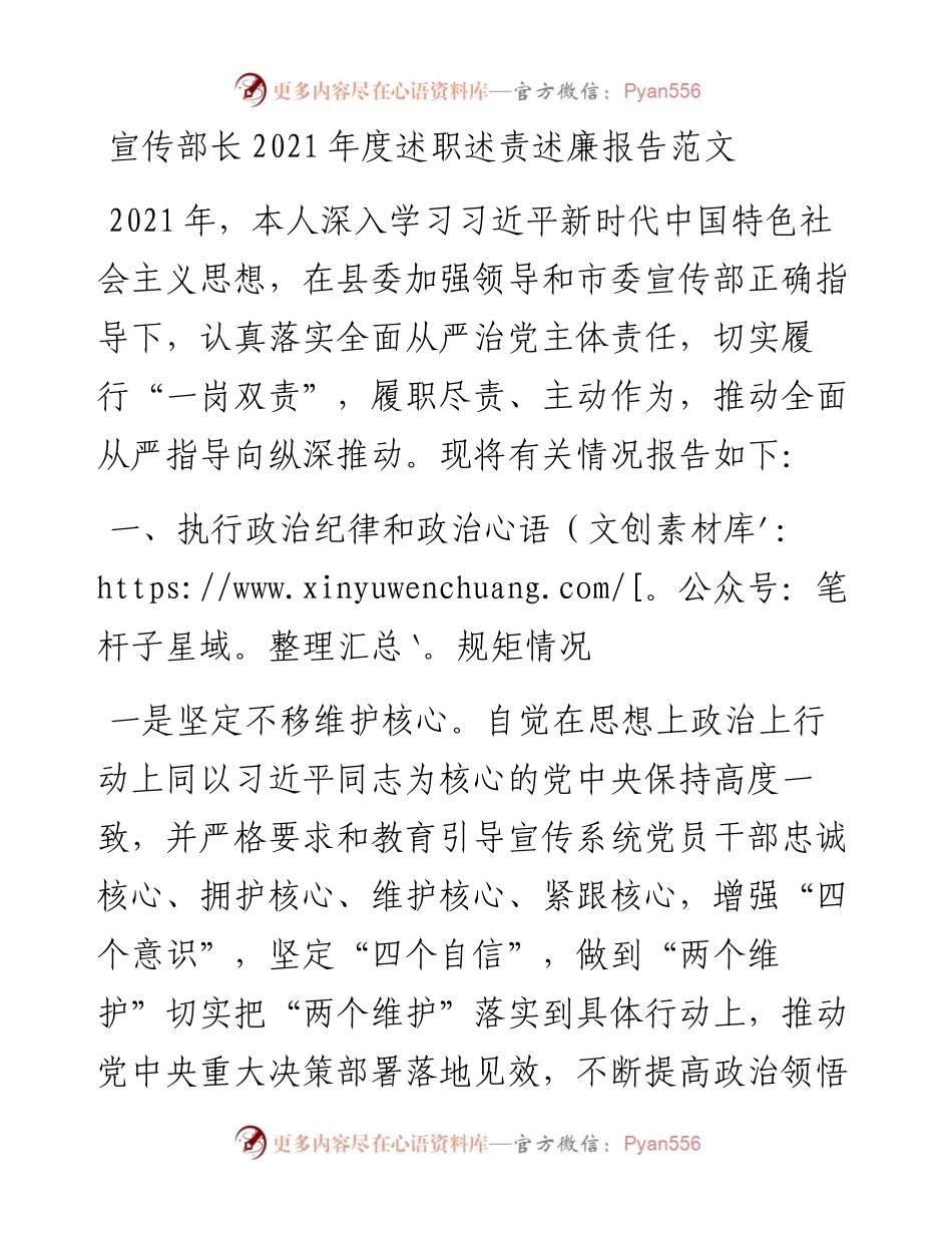 度述职述责述廉报告范文个人述职报告宣传部部长.docx_第1页