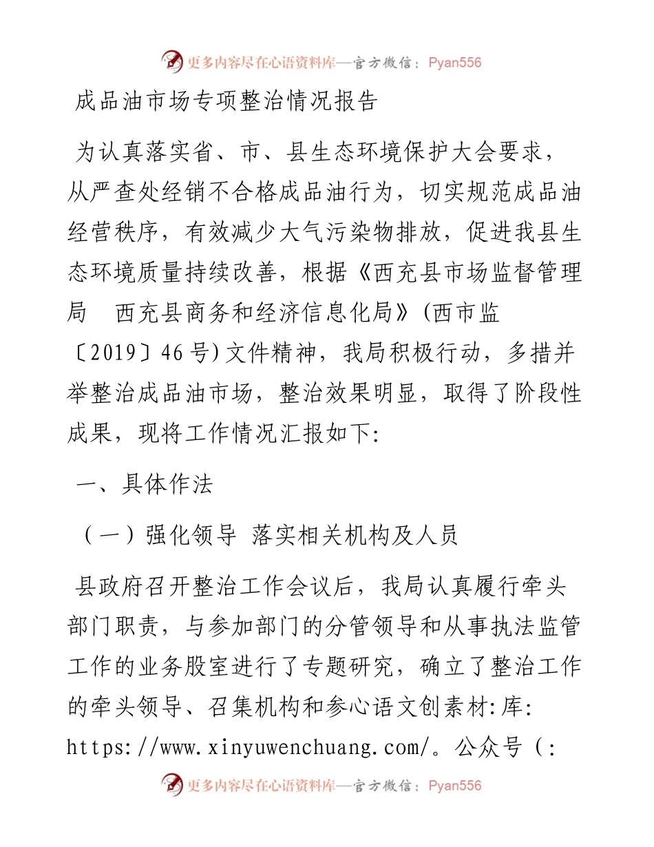 成品油市场专项整治情况报告.docx_第1页