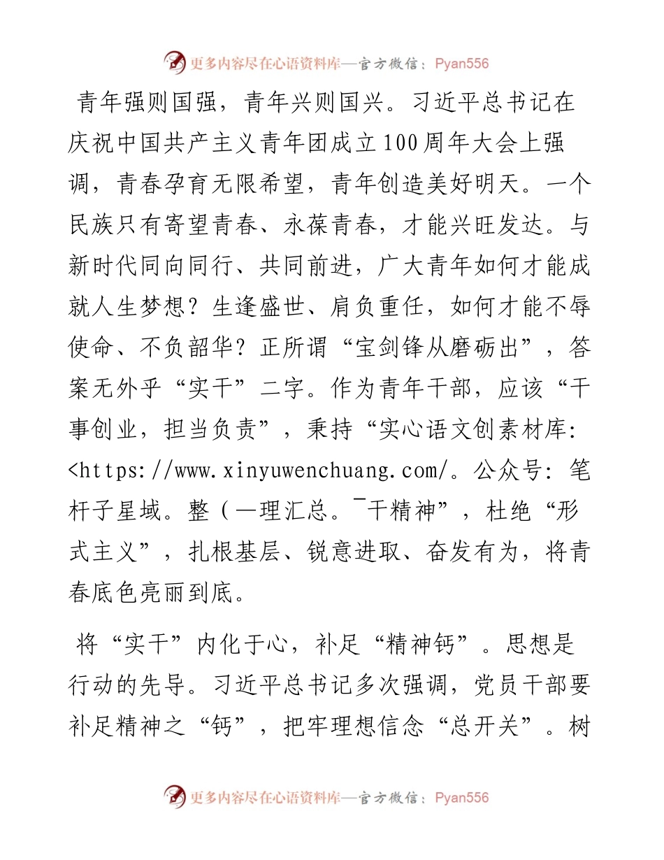 年轻干部座谈会交流研讨：用实干担当擦亮青春的底色.docx_第1页