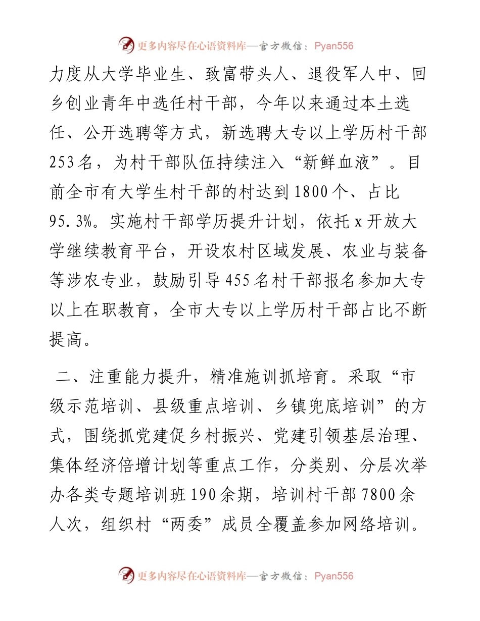市委组织部部长交流发言：全方位抓实村干部队伍建设.docx_第2页