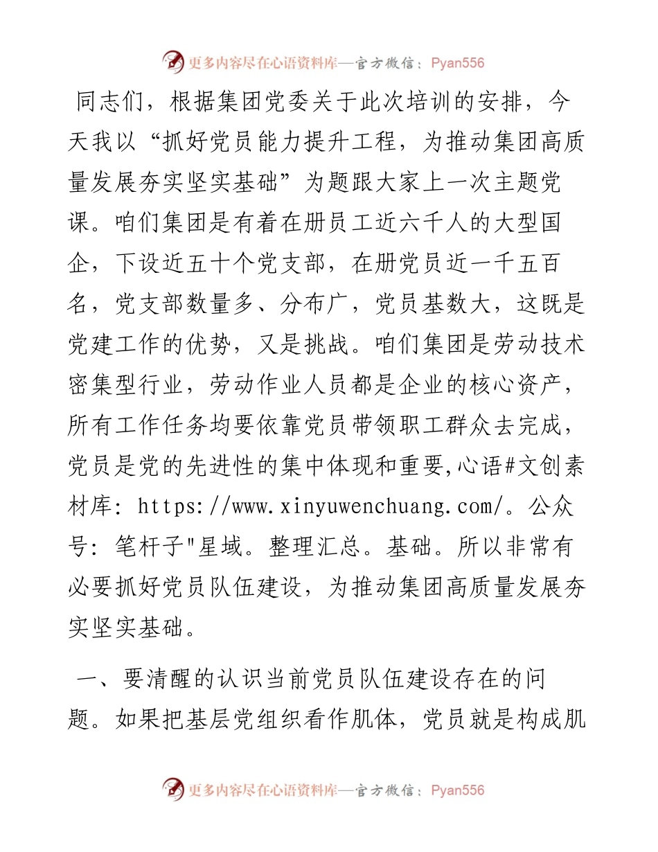 抓好党员能力提升工程 为推动集团高质量发展夯实坚实基础.docx_第1页