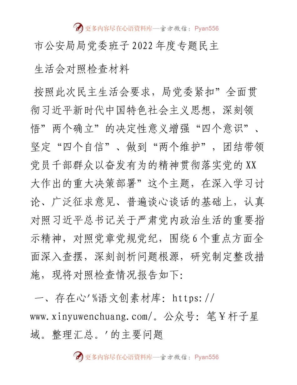 市公安局局党委班子度专题民主生活会对照检查材料(1).docx_第1页