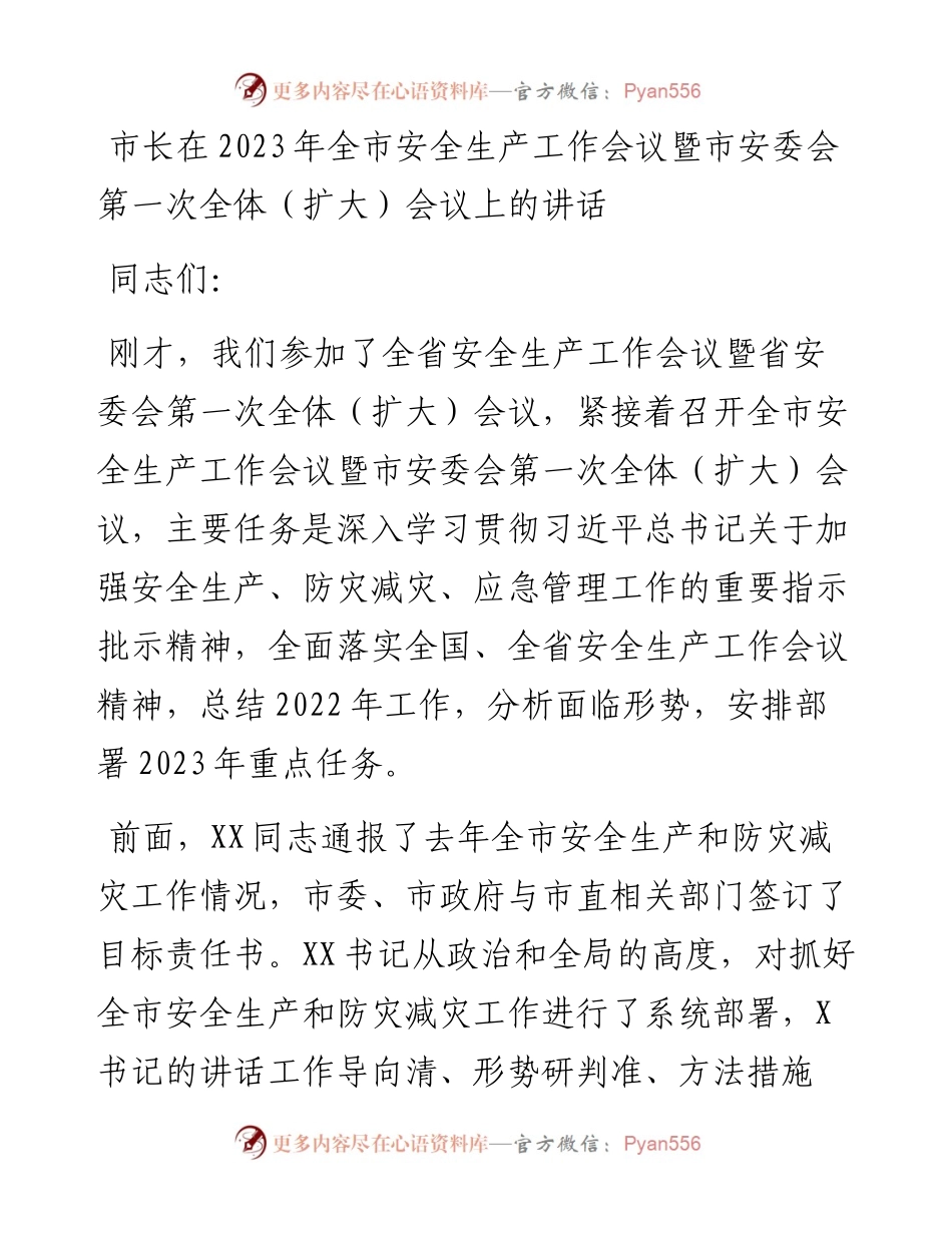 市长在2023年全市安全生产工作会议暨市安委会第一次全体（扩大）会议上的讲话.docx_第1页