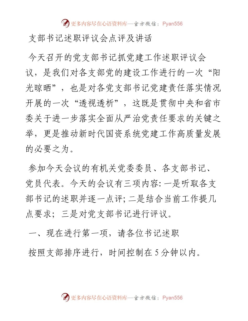支部书记述职评议会点评及讲话.docx_第1页