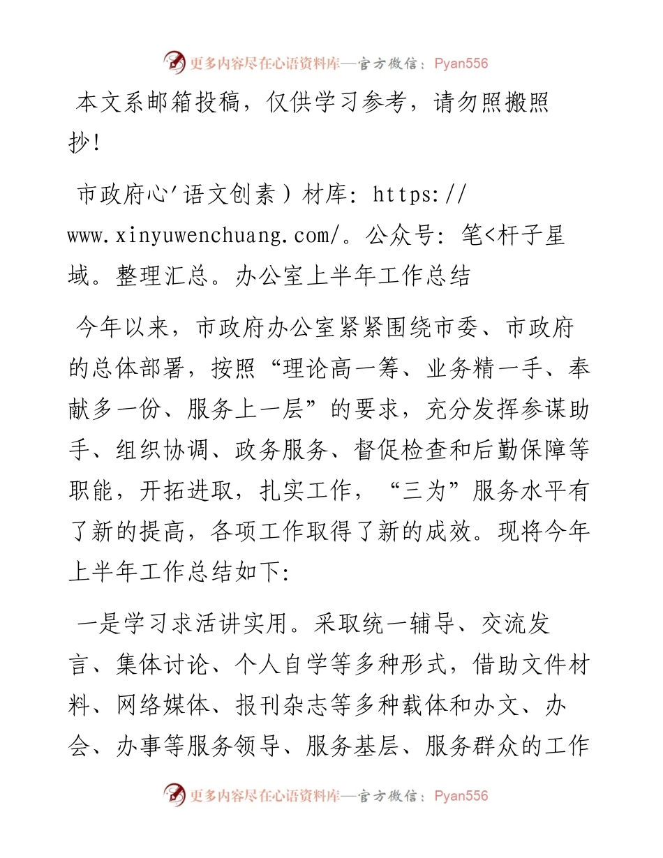 市政府办公室半年总结(范文)_4.docx_第1页