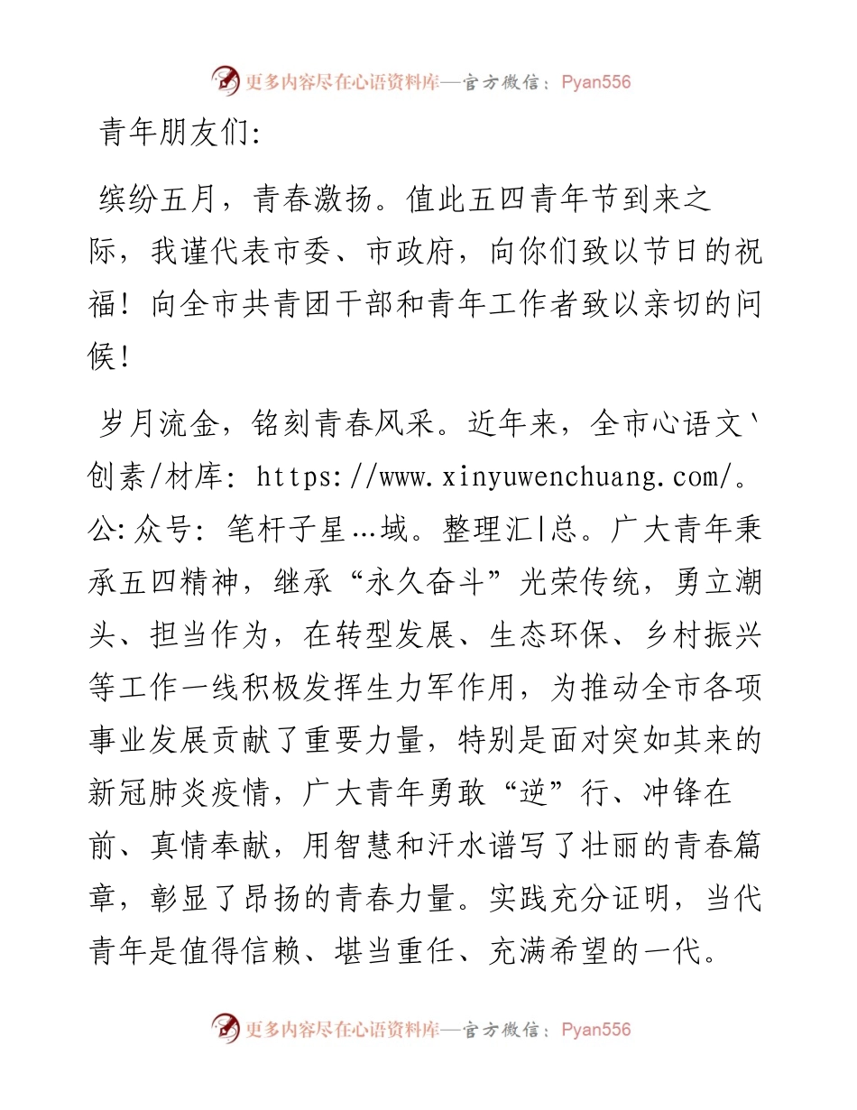 市委书记致全市青年的一封信.docx_第1页