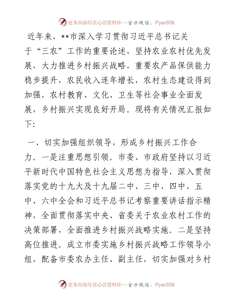 市乡村振兴战略实施情况汇报.docx_第1页