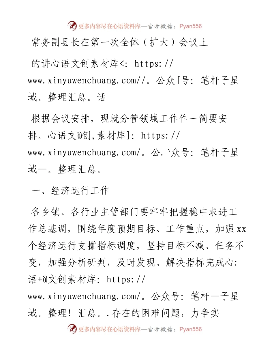 常务副县长在第一次全体(扩大）会议上的讲话.docx_第1页