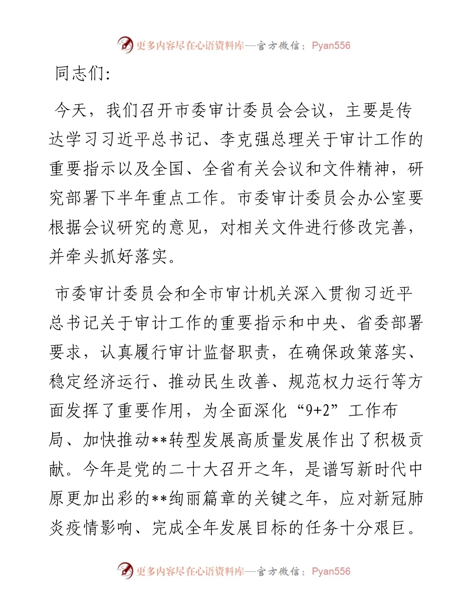 市委书记在市委审计委员会第二次会议上的讲话.docx_第1页