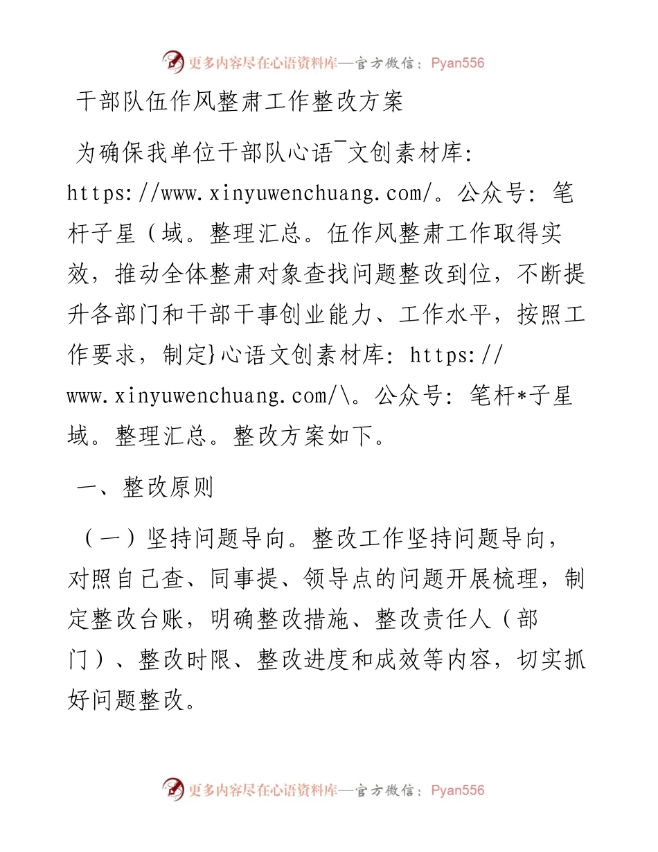 干部队伍作风整肃工作整改方案.docx_第1页