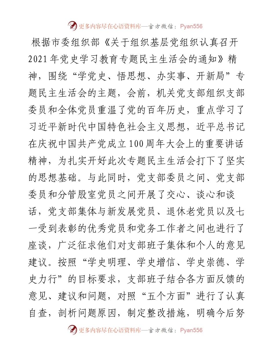 政法机关党支部班子党史学习教育专题组织生活会“五个方面”对照检查材料.docx_第1页