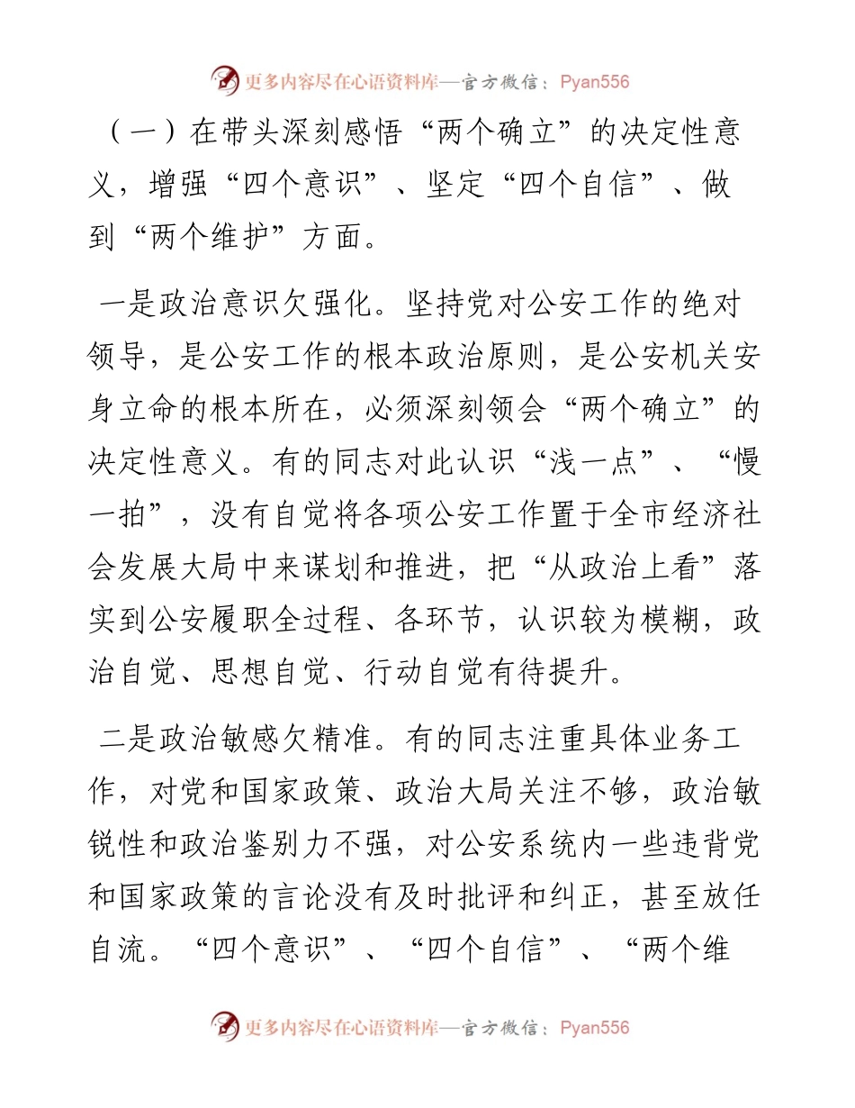 市公安局领导班子度民主生活会“六个带头”对照检查材料.docx_第2页