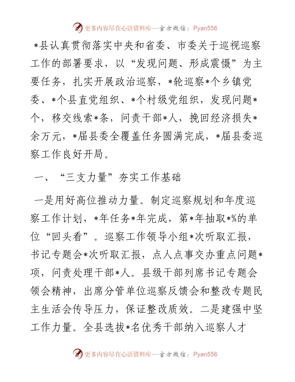 强化政治引领 把握突出重点 推动巡察工作高质量发展——市委巡察工作高质量发展推进会经验交流材料.docx_第1页