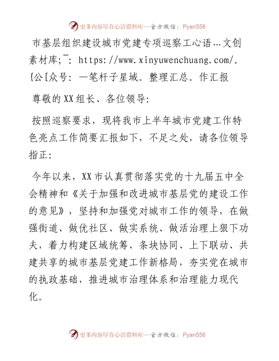 市基层组织建设城市党建专项巡察工作汇报.docx_第1页