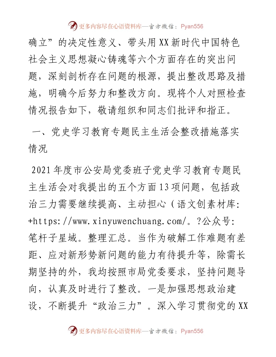 市公安局党委度民主生活会个人对照检查材料.docx_第2页
