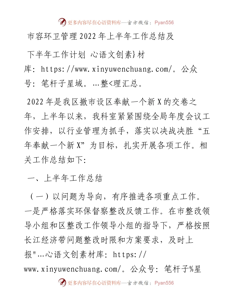 市容环卫管理上半年工作总结及下半年工作计划.docx_第1页