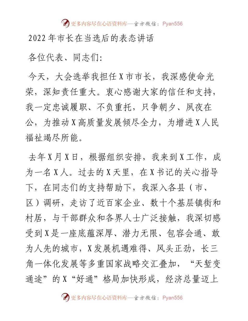 市长在当选后的表态讲话.docx_第1页