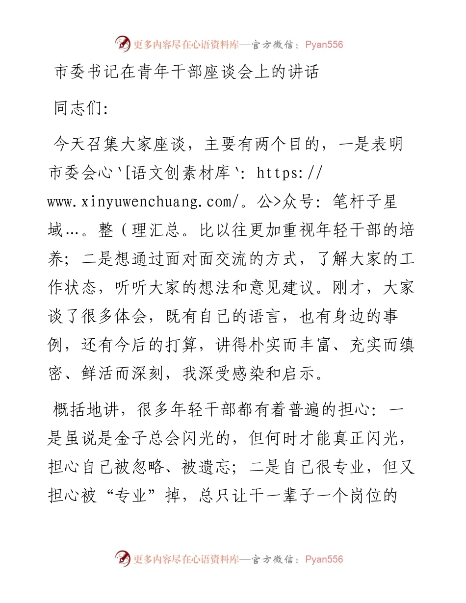 市委书记在青年干部座谈会上的讲话(1).docx_第1页