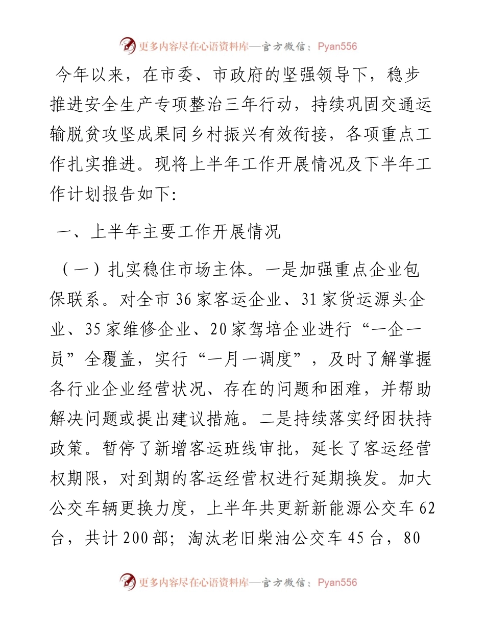 市道路运输发展中心2024年上半年工作总结及下半年工作计划.docx_第1页