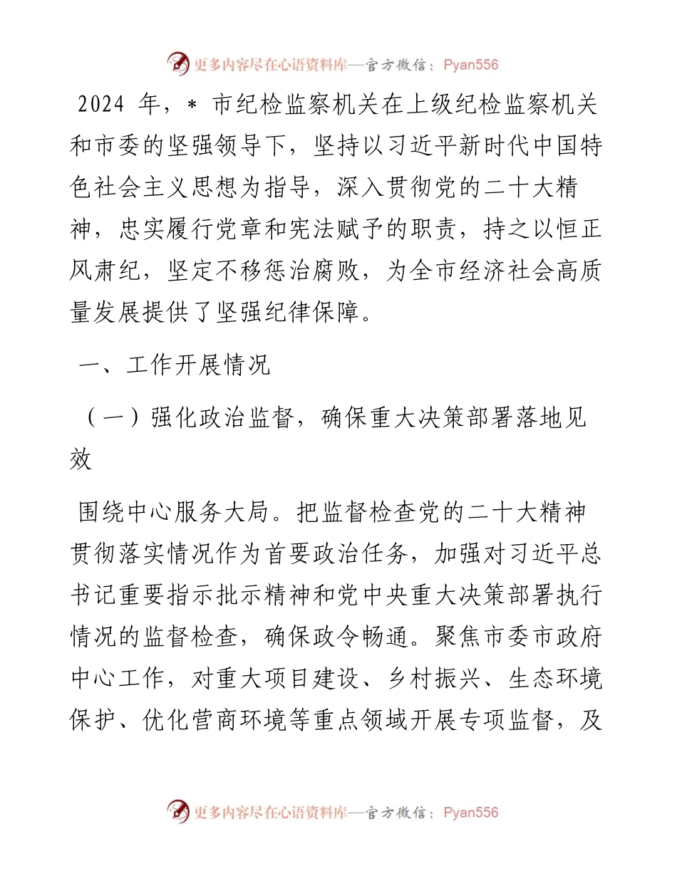 市纪检监察 2024 年度工作总结报告.docx_第1页
