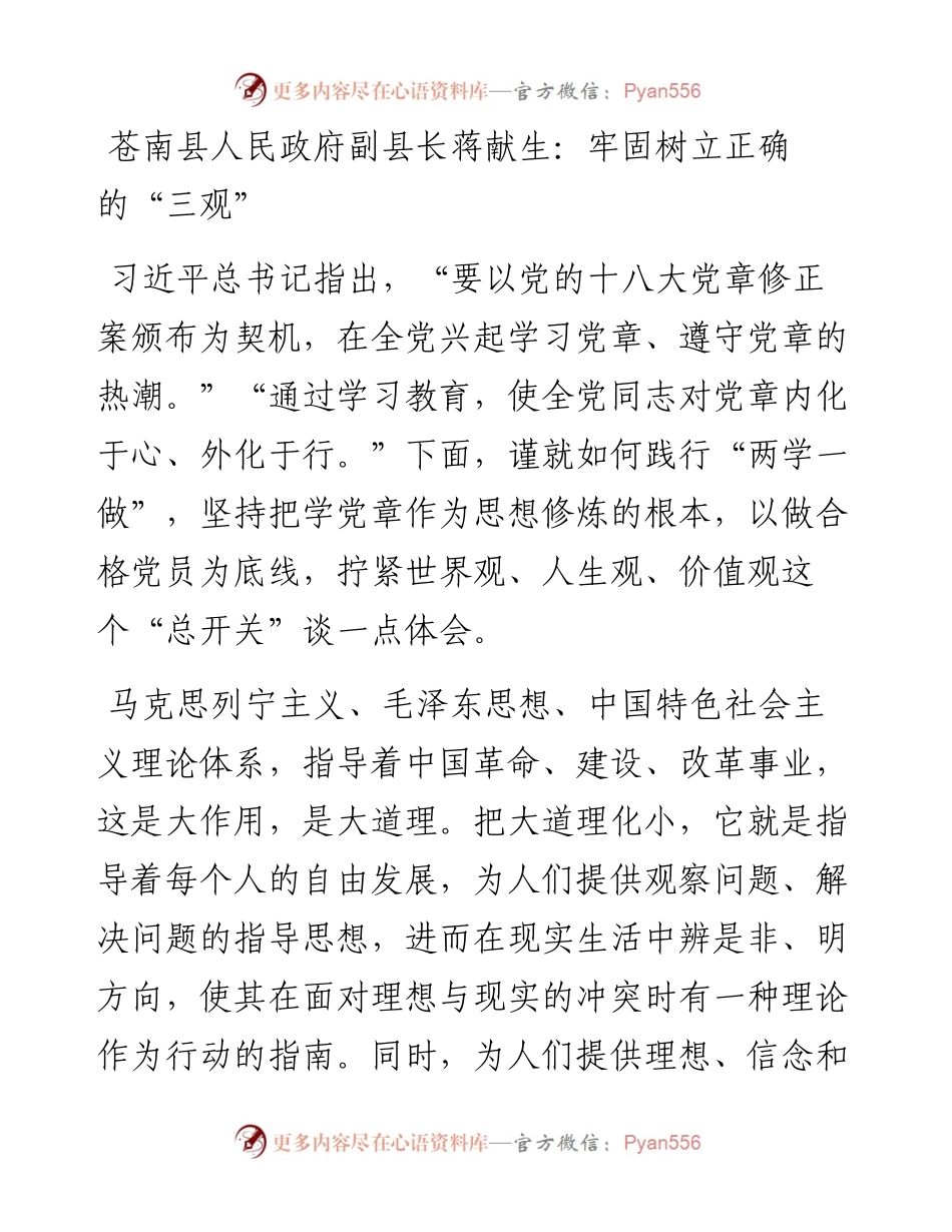 政府副县长：牢固树立正确的“三观”.docx_第1页