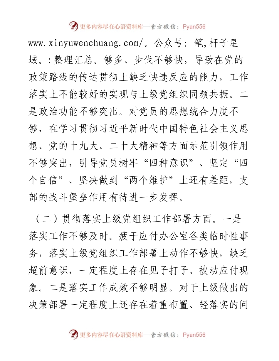 度组织生活会党支部班子对照检查材料.docx_第2页