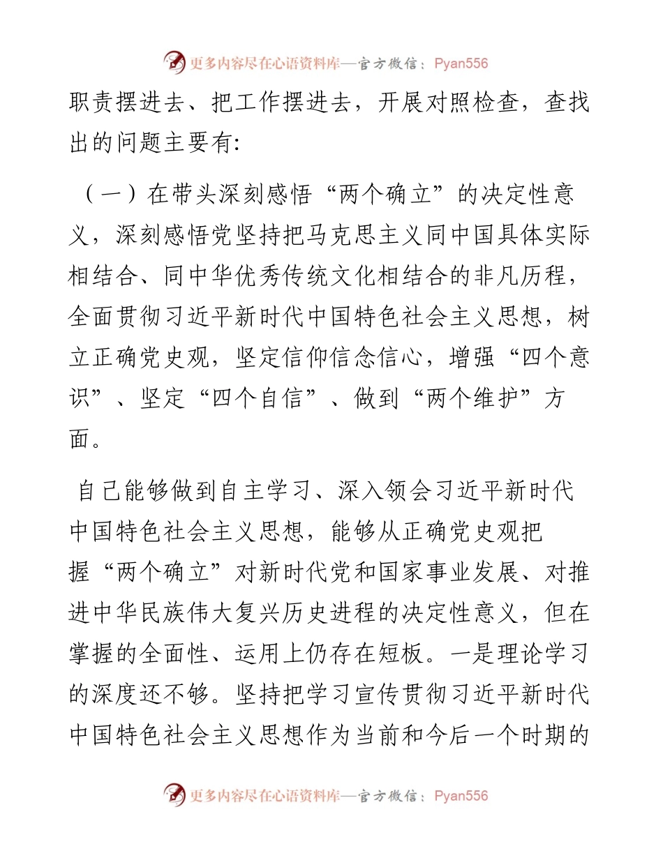 市国资委党委书记党史学习教育专题民主生活会“五个带头”对照检查材料.docx_第2页