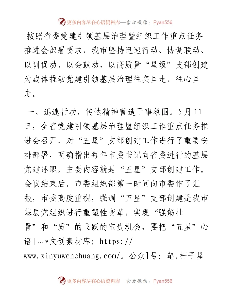 市“五星”支部创建工作进展汇报.docx_第1页