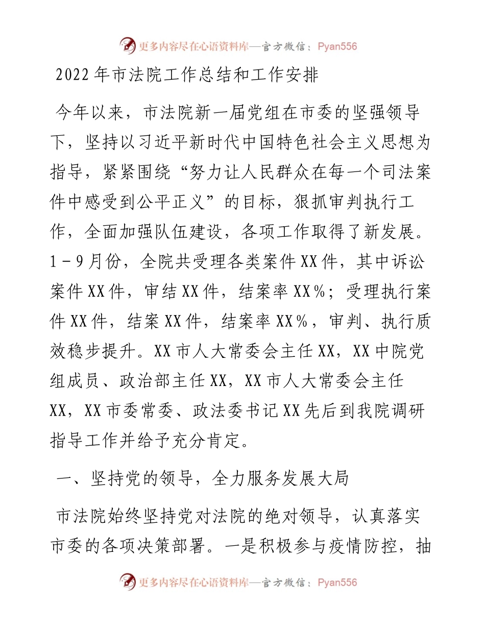 市法院工作总结和工作安排.docx_第1页
