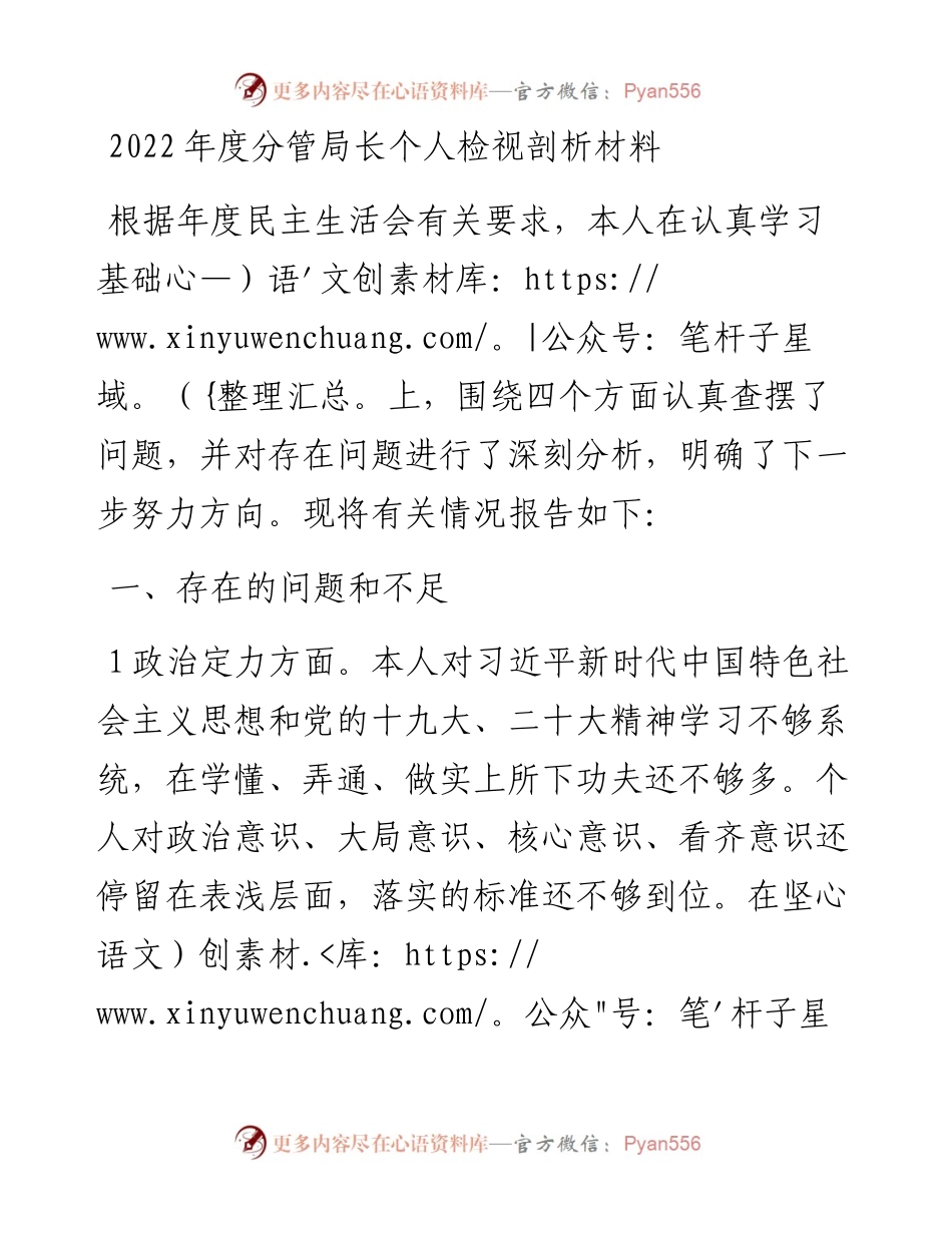 度分管局长个人检视剖析材料.docx_第1页