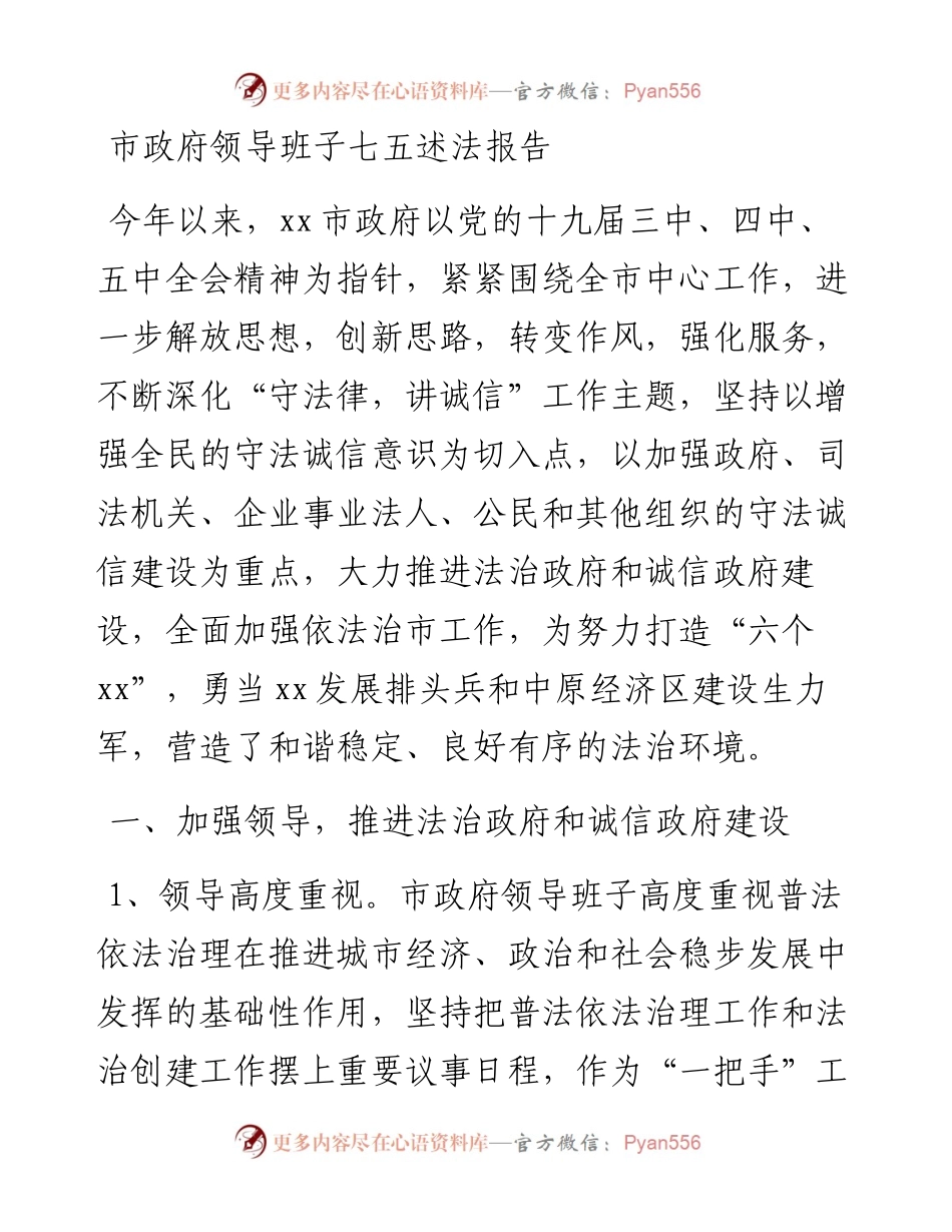 市政府领导班子七五述法报告.docx_第1页