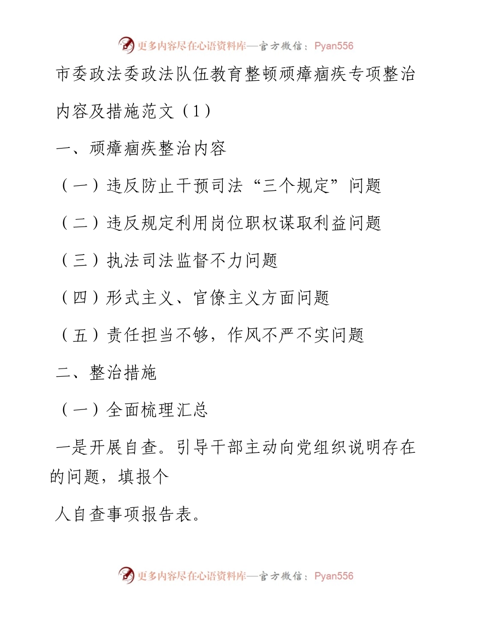 文汇系列1842--政法队伍教育整顿顽瘴痼疾专项整治措施和清单汇编.docx_第1页