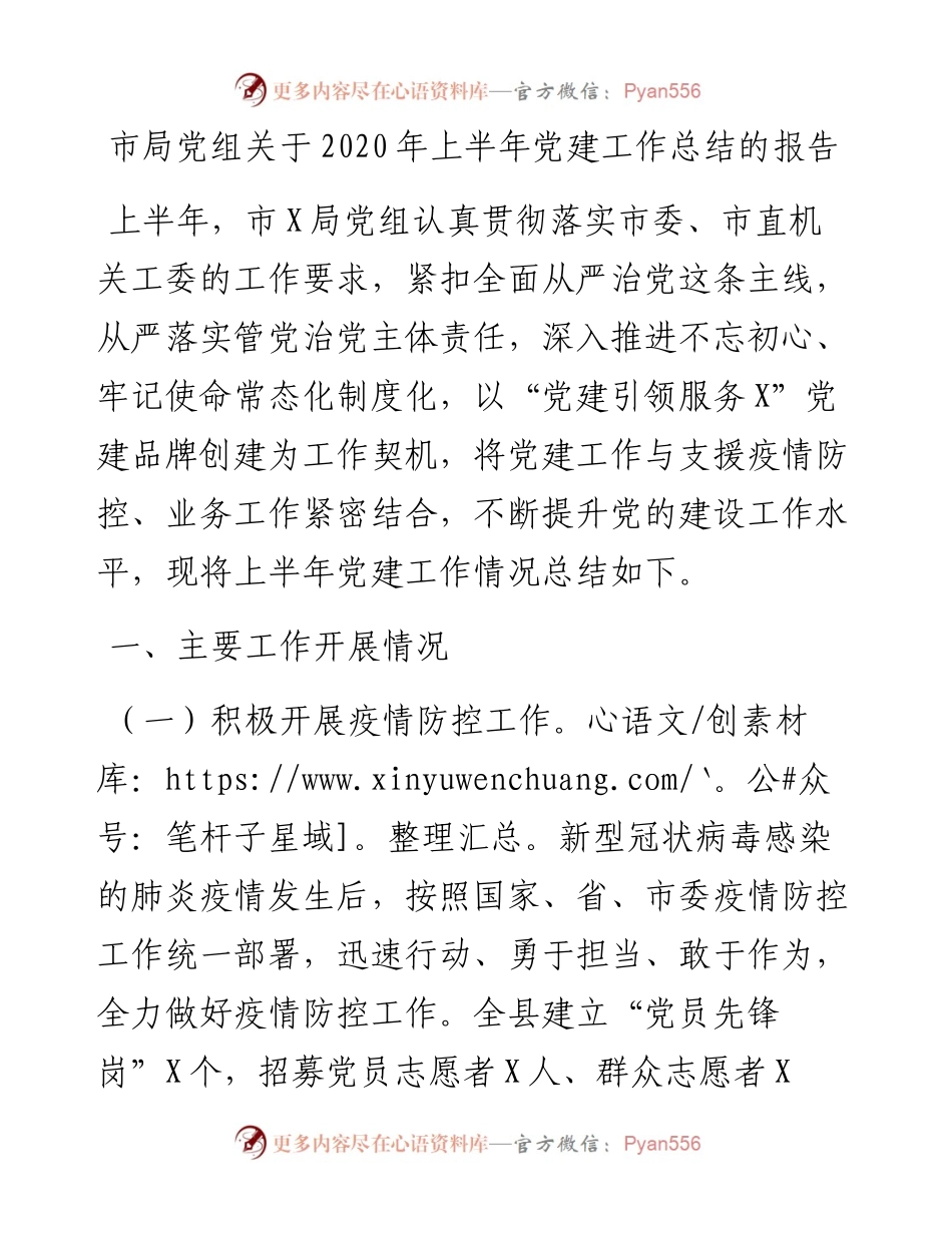 市局党组关于上半年党建工作总结的报告.docx_第1页
