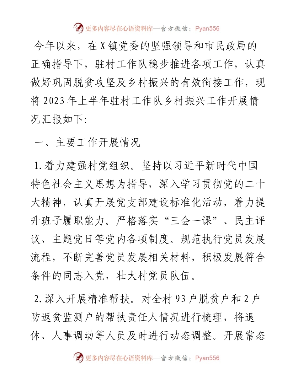 市民政局驻村工作队2023年上半年工作总结.docx_第1页