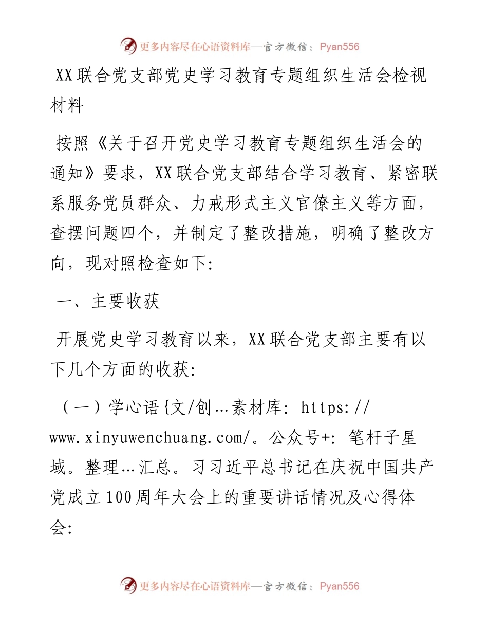 支部班子党史学习教育组织生活会材料y.docx_第1页