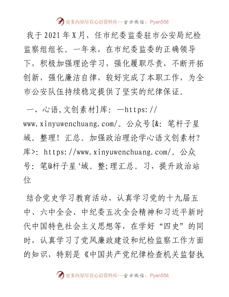 市纪委驻市公安局纪检监察组组长述职述廉报告.docx_第1页