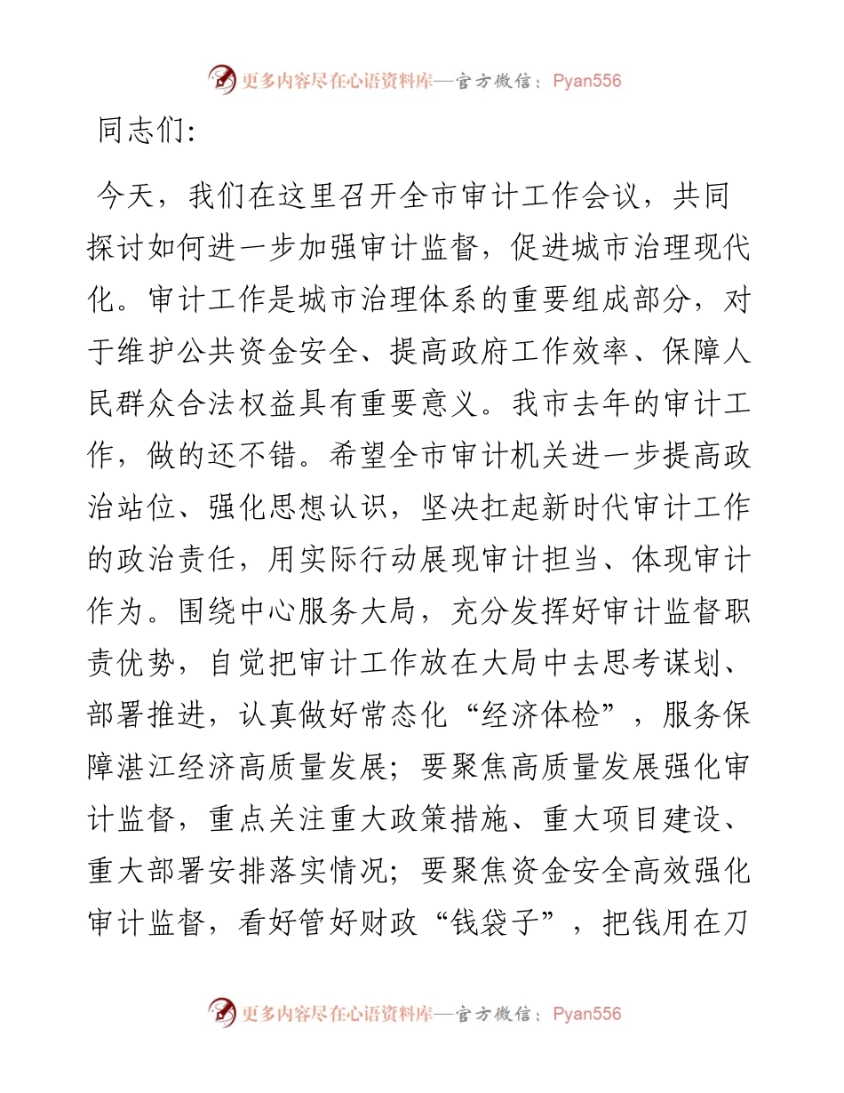 市长在全市审计工作会议上的讲话.docx_第1页