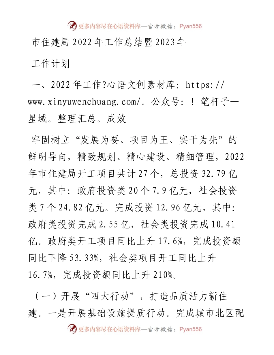市住建局工作总结暨2023年工作计划.docx_第1页