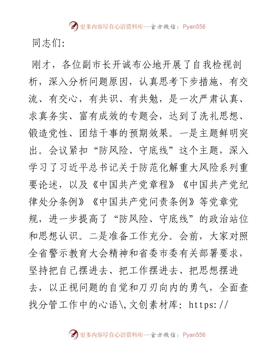 市长在市政府“防风险、守底线”专题会议上的总结讲话.docx_第1页