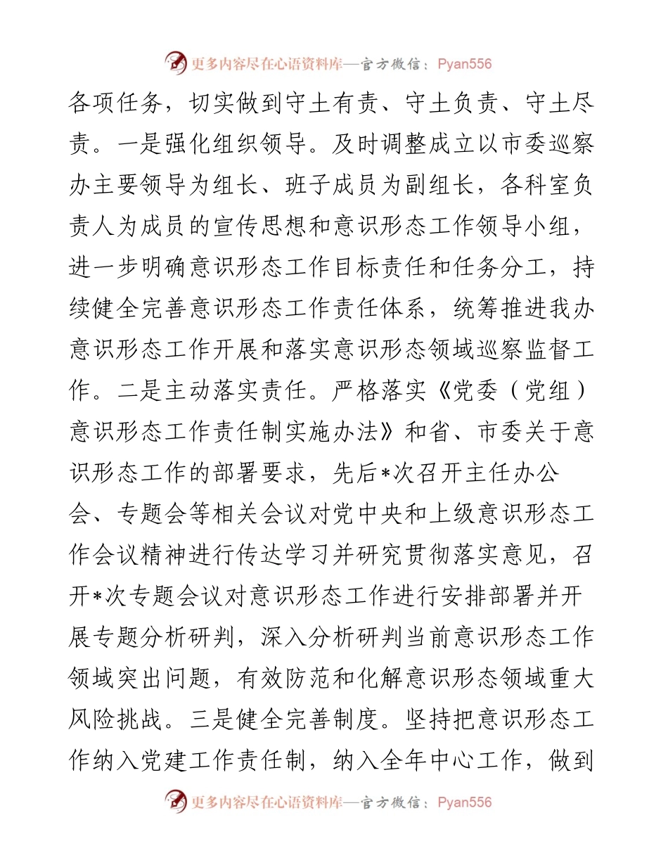 市委巡察办2023年度意识形态工作情况总结报告.docx_第2页