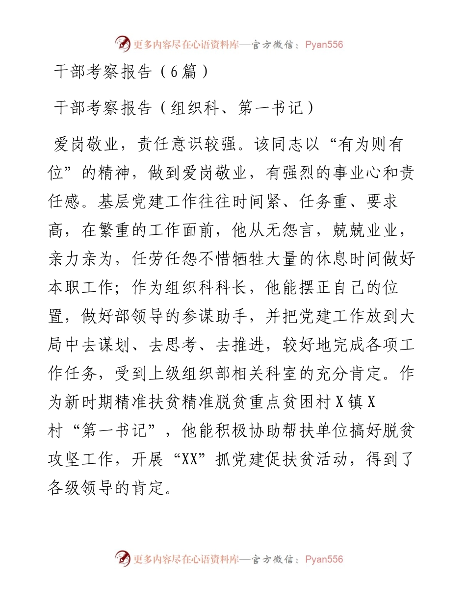 干部考察报告（6篇）.docx_第1页
