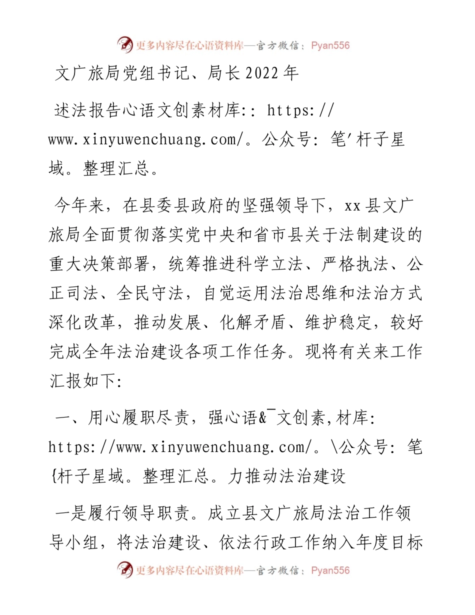 文广旅局党组书记、局长述法报告.docx_第1页